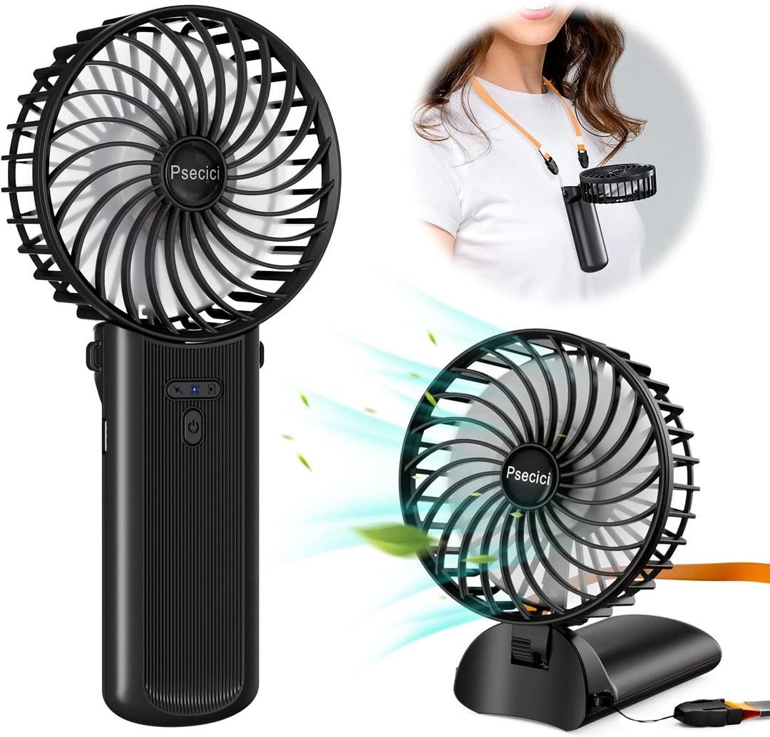 Handheld Fan, Mini Portable Personal Fan with lanyard, 4 Speeds Level 180 Foldable Design for Desk/Travel/Office/Outdoor (Black)