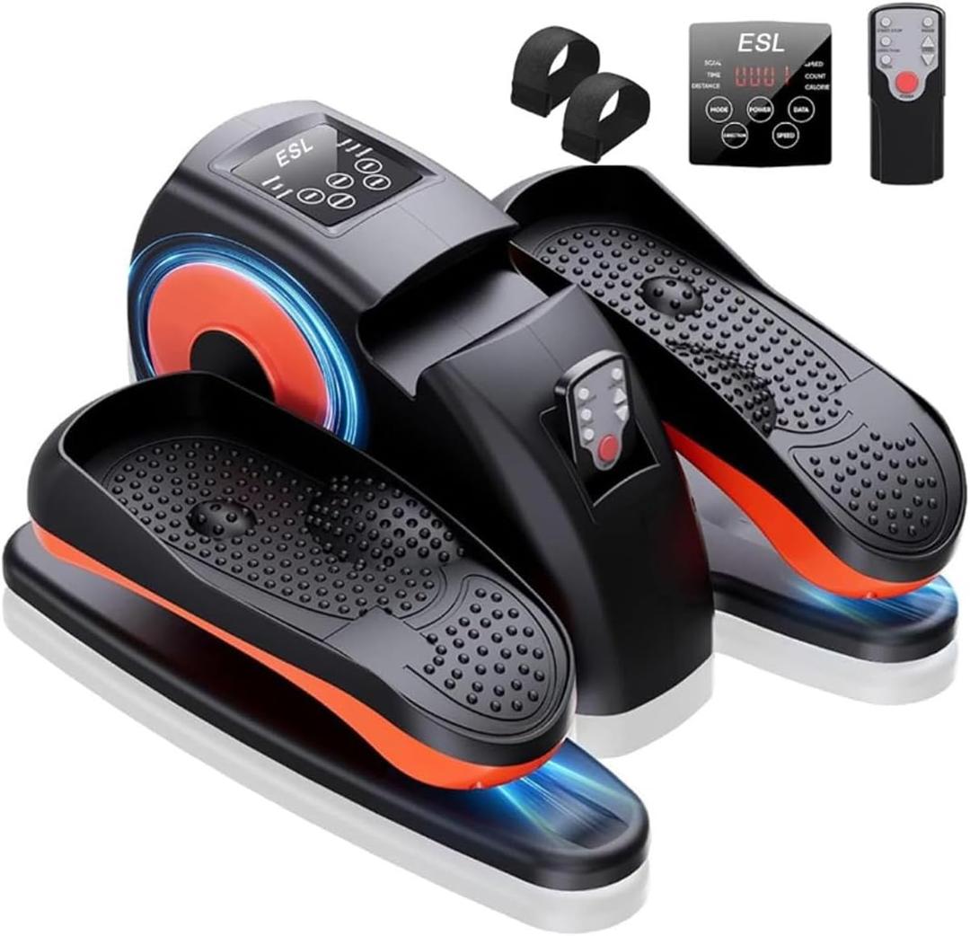 ESL Under Desk Elliptical - Portable Leg Exerciser with Pedal Strap for Seniors, Compact Seated Elliptical with Remote Control, LCD Display Electric Elliptical Trainers for Home