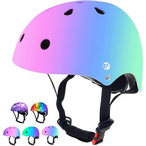 Adjustable Color Gradient Toddler Kids Bike Helmet for 3-5-8-14+Ages Girls Boys.Skateboard Bicycle Toddler Helmet 2-4 Years for Multi-Sports Cycling Scooter Inline Roller Skates Rollerblading
