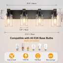 Farmhouse Bathroom Vanity Light Fixtures, Rustic 4-Light Wood Vanity Lights for Bathroom, Vintage Black Wall Sconces Lighting, Light fixtures Over Mirror, with Glass Shade
