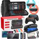 Switch 2 Accessories Bundle, 20 in 1 Game Kits, Hard Shell Carrying Case, Switch 2 Controller Charger, Screen Protector,Grips for Joy Con,Steering Wheels for Mario Kart, Clear Protective Cover CaseGift Pack (Carbon Black, Switch 2 7.9 Inch)