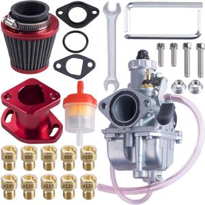 VM22 26mm Carburetor Carb Kit fit for Performance Intake Pipe Mainfold 38mm Air Filter Fit For Predator 212cc GX160 Honda GX200 CT200U 196cc KT196 Clones Go Kart Mini Bike Race Kart (Red) (with Metal wire mesh air filter)