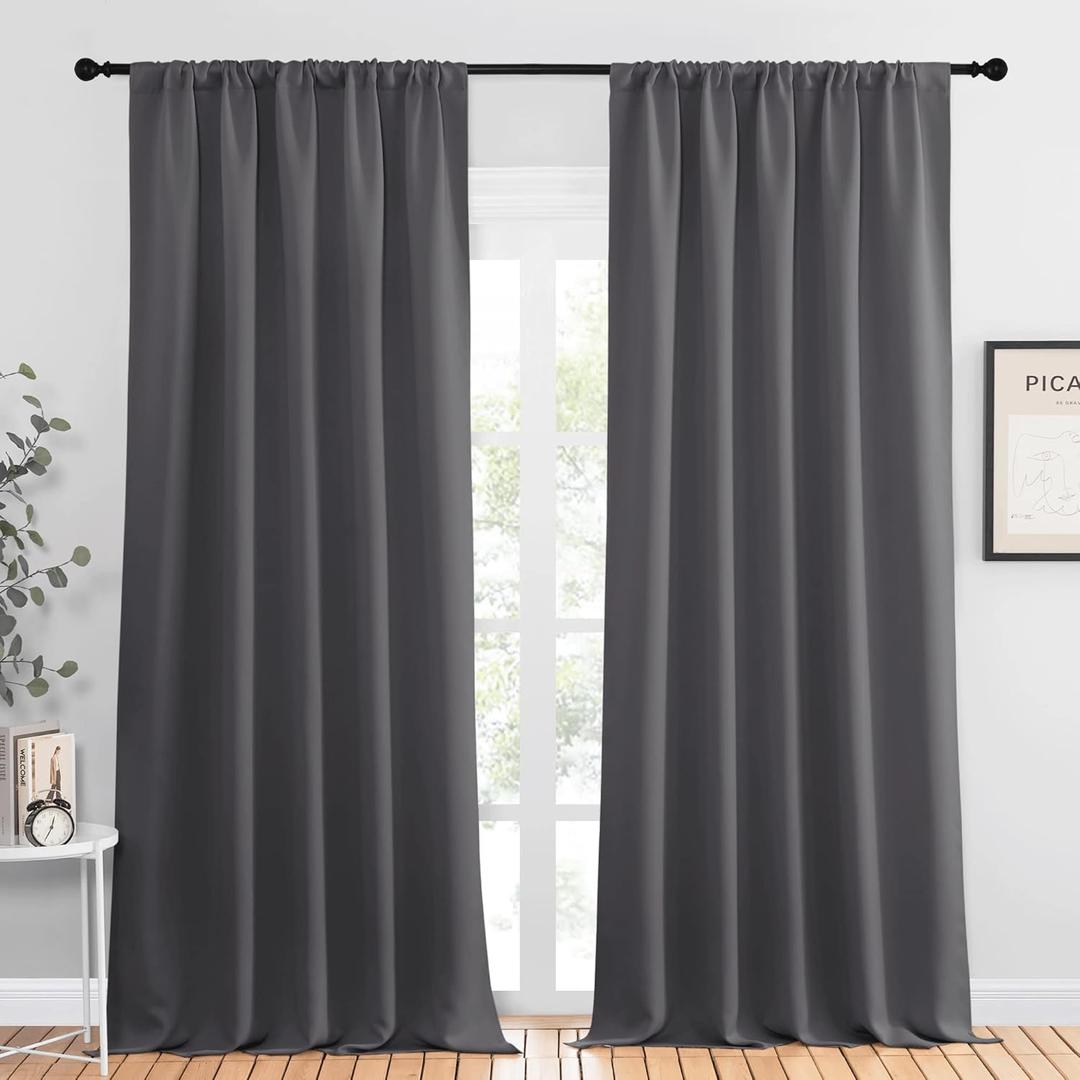 NICETOWN Blackout Curtain Panels for Window - Energy Efficient & Noise Reducing Thermal Insulated Rod Pocket Blackout Drapes/Draperies for Living Room (Grey, 2 Panels, W52 inches x L95 inches)