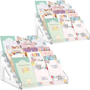 2 Pcs 7 Tier Acrylic Greeting Card Display Stand Portable Display Rack Storage Sticker Organizer Stamp Postcard Mail Greeting Card Holder Portable Display Rack Holder