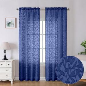 Lecloud Leia Dusty Blue Sheer Curtains 90 Inches Long 2 Panels, Jacquard Textured Curtains for French Door, Rod Pockets Farmhouse Airy Semi Sheer Voile Drapes for Bedroom Living Room, 40 W x 90 L