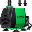 VIVOSUN 800GPH Submersible Pump(3000L/H, 24W), Ultra Quiet Water Fountain Pump with 10ft. High Lift with 6.5ft. Power Cord, 3 Nozzles for Fish Tank, Pond, Aquarium, Statuary, Hydroponics Green