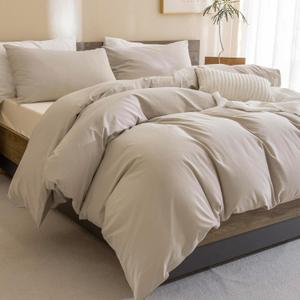 Sanracie King Comforter Set,100% Organic Cotton Linen Feel Textured Comforter Set,Winter Warm Simple Neutral King Bedding Set 3pcs(1 Aesthetic Solid Comforter + 2 Pillowcases) Soft Lightweight Fluffy