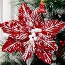 10pcs Snow Decorated Large Poinsettia Decorative Christmas Flower Stem for Christmas Tree Wreath Garland, Red/White