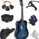 MasterPlay Classical Acoustic Guitar for Kids - 30" Beginner Guitar Kit: Bag, Tuner, Strap, Extra Strings, Picks, Wash Cloth, Capo (Bluburst) (Blueburst)