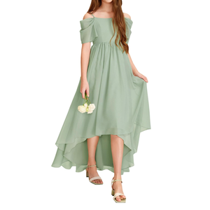 Girls Cold Shoulder Dress A-line Asymmetrical Chiffon Junior Bridesmaid Birthday Party Dress, 160