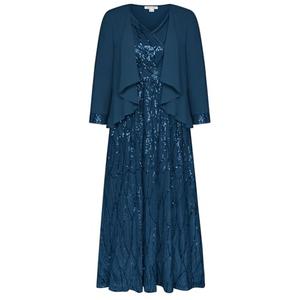 Sequin Wedding Guest Dress with Jacket Mother of The Bride Dress Blue Green 12