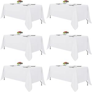 Fitable White Tablecloths for Rectangle Tables, 6 Pack - 70 x 120 Inches - Reusable and Washable Table Clothes for 6-8 Ft Tables, Polyester Fabric Table Covers for Wedding, Party, Banquet