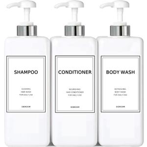 Modern Silver Shampoo and Conditioner Dispenser (21 oz, Pack of 3) Refillable Pump Bottle Set Empty Shower Plastic Bottles with Pump for Bathroom Body Wash Soap and Shower (Sliver&white)