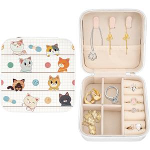 Cute Cat Travel Jewelry Organizer Cute Mini Jewelry Travel Case Small Jewellery Box Case Portable Earring Ring Storage Box Bracelet Organizer Christmas Birthday Gift for Mom Wife Daughter