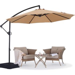 ABCCANOPY 10FT Cantilever Patio Umbrella with base included, 360 Rotation Outdoor Offset Umbrella Bonus Fix Frame & Weights Bag for Backyard, Deck, Poolside (Khaki)