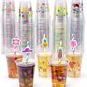 100 Pcs Hawaiian Luau Party Cups, 12 oz Tropical Plastic Cold Drinks Cups with Straws, Flamingo Coconut Pineapple Disposable Tiki Cup for Summer Beach Party Decorations Supplies