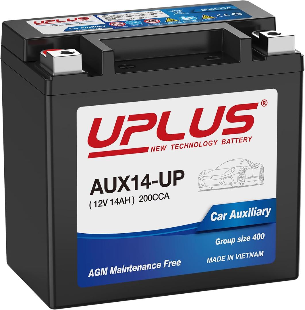 UPLUS Auxiliary Battery AUX14-UP 12V 14Ah 200 CCA, AGM Maintenance Free Rechargeable SLA Backup Batteries replace for AUX14, AUX12, BCI Group 400