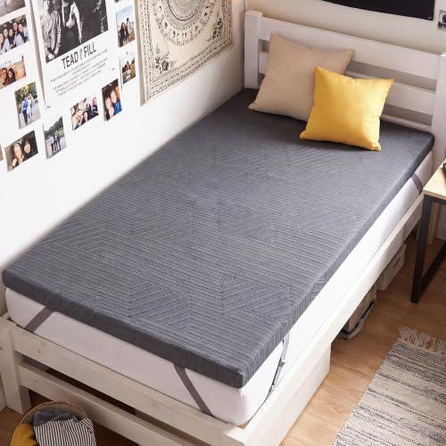 BDEUS 3 inch Extra Firm Memory Foam Mattress Topper Twin XL Size, Supportive Mattress Pad for College Dorm Room, Foam Bed Topper with Senior Grey Cover, CertiPUR-US Certified