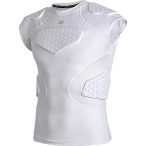 COOLOMG Youth Football Padded Shirt Chest Rib Protector Heart Sternum Shoulder Protection (Medium, White)