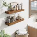 Fun Memories Floating Shelves Set of 2, 24 Inch Floating Shelves for Wall, Wood Wall Shelves with Invisible Brackets, for Bathroom, Bedroom, Living Room, Kitchen, Walnut