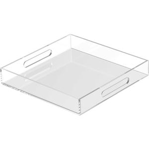 Acrylic Tray 15x15 with Cut Handles - Spill Proof Decorative Tray is an Ideal Countertop Organizer for Living Rooms, Ottoman Coffee Tables, Offices, Kitchens & Serving Guests