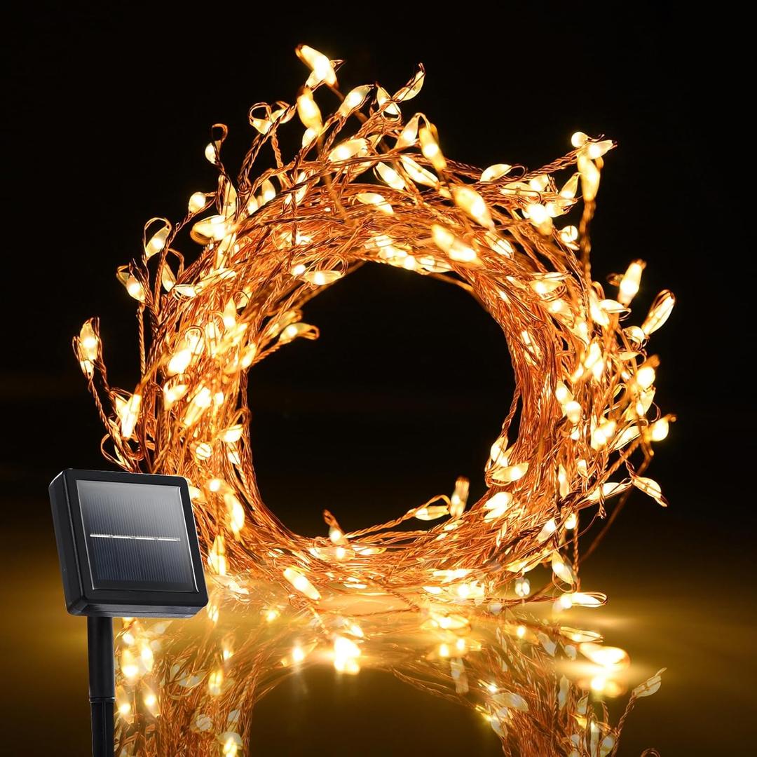 Dailyart Solar Lights Outdoor Waterproof 300 LED Fairy Lights with 8 Modes Extra-Long 29Ft Firecracker Solar String Light for Outside Patio Balcony Garden Wedding Party Decor (Warm White)