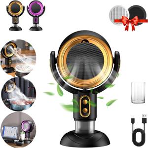Portable Electric Smoke Away Fan, Rechargeable Air Purifier for Removes Smoke and Odors Smokes Purifier Filters, Smokeaway Fan for Cooking(Gold)