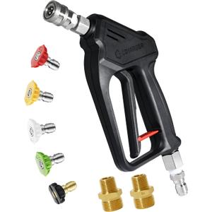 Pressure Washer Short Gun with Swivel 3/8" Male Plug & 1/4Quick Connector Coupler - Comfortable Handle - Compatible with Foam Cannon for Car Wash 4000 PSI, Black