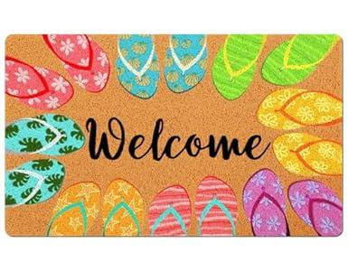 Mindsoft Flip Flops Summer Doormat Welcome Non Slip Doormat Summer Flip Flop Outdoor Welcome Mat Front Door Rug Outdoor Entrance for Home Indoor Holiday Decoration 18 x 30 Inch