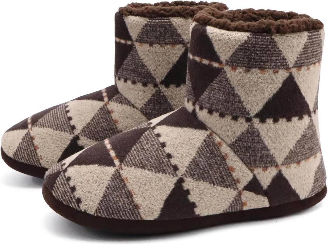 GPOS Knit Rock Wool Warm Men Indoor Pull on Cozy Memory Foam Slipper Boots Soft Rubber Sole (10, Triangle Brown)