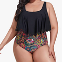 Mooncore Womens Plus Size Swimsuit High Waisted Tankini Bathing Suits Two Piece Flounce Bikini Swimsuit, 3XL