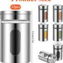 12 PCS Stainless Steel Salt and Pepper Shakers Set with Adjustable Pour Holes and Glass Window Seasoning Shakers with Rotating Lid Spice Dispenser Shaker for Seasoning, Sugar, Cinnamon, Home Kitchen