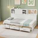 Giantex Twin Daybed with 3 Storage Drawers, Wood Day Bed with Storage Shelves, Cork Board & Sliding Door, Daybed Frame for Kids Adults Guests, No Box Spring Needed, Daybed with Storage, White
, Box 1 Of 2, Part Of The Frame Only