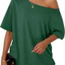 Trendy Queen Womens Off the Shoulder Tops Oversized T-Shirts Short Sleeve Tees Summer 2026 Casual Spring Clothes (Green, L)