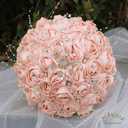 Bridal Wedding Bouquet Round Bling Brooch Bouquet Throw Toss Artificial Rose Flower Bunch for Bride Bridesmaid Wedding Quinceanera(Peach Pink, 6.3")