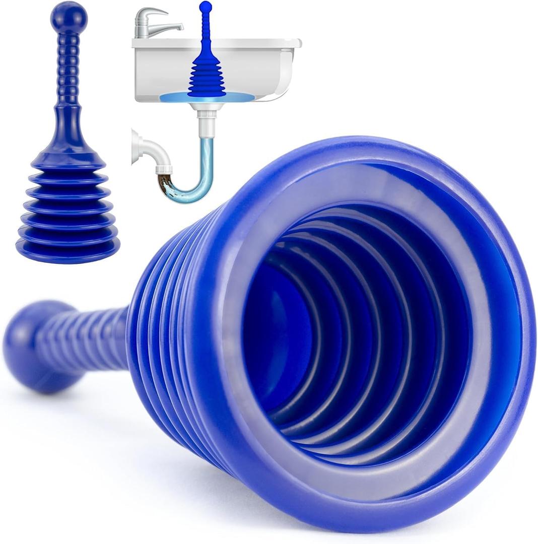 Luigi's Sink Plunger Kitchen - Sink Plunger Bathroom - Drain Bathtub or Shower - Small and Powerful Clog Remover - Commercial Style "Plumbers Plungers" with Large Bellows - Blue - Small