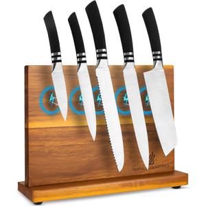 Magnetic Knife Block  Double-Sided Acacia Wood Knife Holder Stand, Strong Magnet Storage for Kitchen Knives & Utensils, Space-Saving Countertop Organizer
