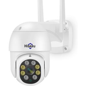 Hiseeu 3MP Security Camera Outdoor, WiFi Camera, Auto Tracking&Light Alarm Floodlight & Color Night Vision, Two-Way Audio, Plug-in Cable, Compatible Wireless System