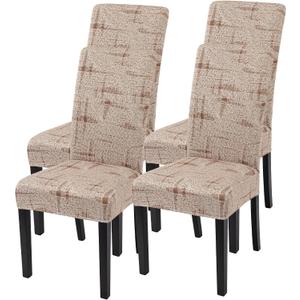 SearchI Printed Dining Room Chair Covers Set of 4, Stretch Kitchen Chair Covers Washable Parsons Chair Slipcover Removable Dining Chair Protectors for Hotel,Ceremony (Brown Wireframe Texture)