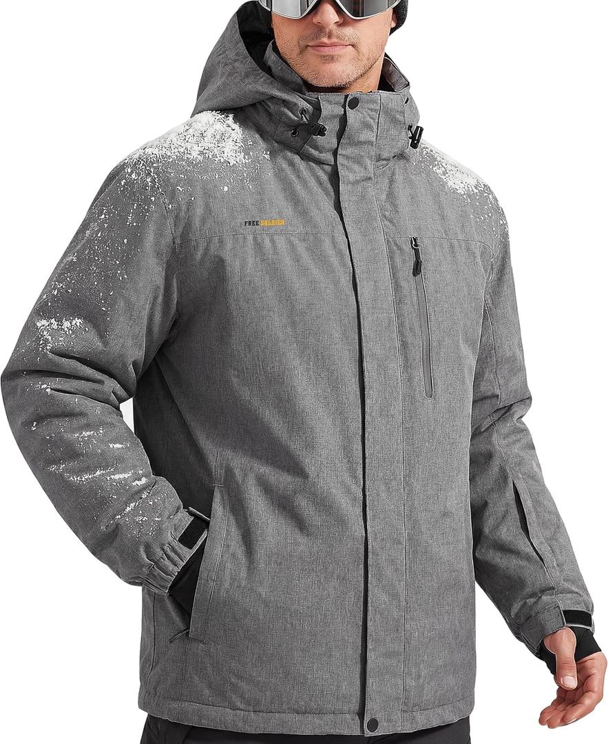 FREE SOLDIER Men's Waterproof Ski Snow Jacket Fleece Lined Warm Winter Rain Jacket with Hood Fully Taped Seams (3X-Large, Heather Gray)