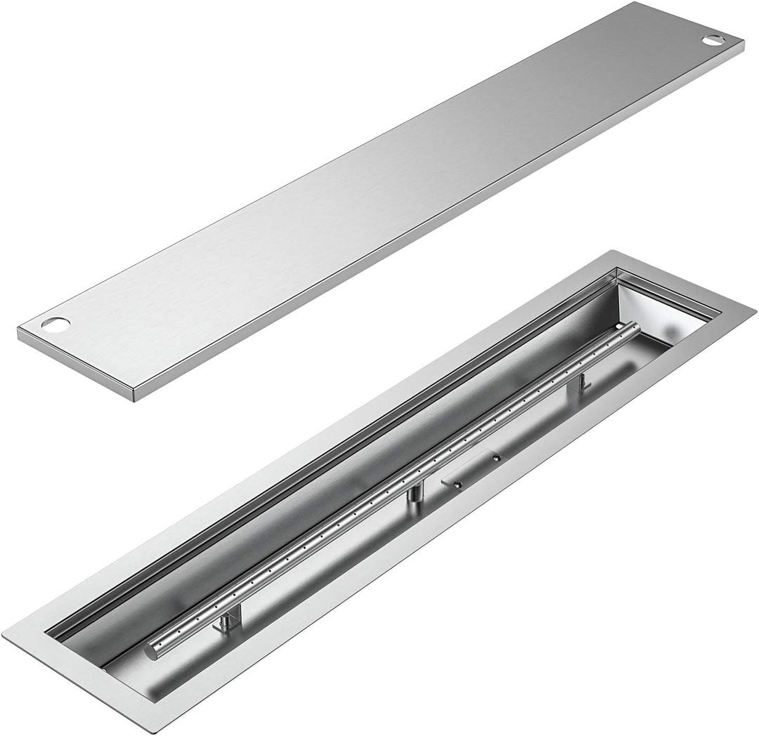 Skyflame Linear Stainless Steel Drop-in Fire Pit Pan and Burner with Burner Cover, 36 by 6-Inch