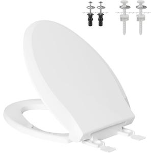 Hibbent Elongated Toilet Seat with Oval Cover, Soft Close Toilet Seat, Easy to Install,Never Loosen Hinge to Prevent Shifting, Non-slip Seat Bumpers and Easily Cleaning(White)