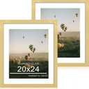 20x24 Picture Frame Set of 2, 20 x 24 Wood Poster Frames with Mat for 16x20, Wooden Photo Frames with Tempered Glass Cover for Wall Display, Gold