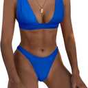 Bathing Suits for Women Deep V Neck Sexy Two Piece Bikini Sets for Women Thong Halter Cheeky Swimsuit (Medium, Royal Blue)