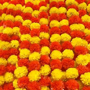 4 Pcs Long Marigold Garland for Decoration, 5 Feet Artificial Yellow Red Marigold Flowers Indian Pooja Diwali Home Wedding Mantle Decor