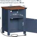 Joaxswe Night Stand with Charging Station and USB Port, 18 Inch Farmhouse Nightstand with Storage Shelf, Rustic Couch End Table with Magnetic Door, Wood Bed Side Tables for Bedroom, Home, Nayv Blue