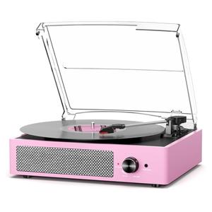 Vinyl Record Player with 2 Stereo Speakers Belt-Driven Vintage Turntables 3 Speed 3 Size Wireless Bluetooth Playback AUX-in RCA Out Headphone LP Vinyl Players Auto Stop Pale Pink