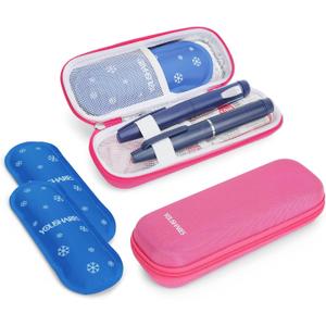 YOUSHARES Insulin Cooler Travel Case, GLP-1 Diabetic Medicine Cooling Bag for Zepbound for Mounjaro Pen, Refrigerated Diabetes Supplies Organizer with 2 TSA Approved Ice Pack (01_Bright Pink)