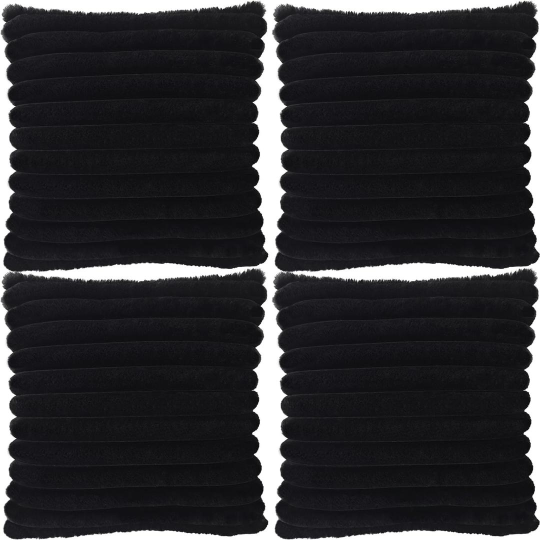 4 Pack 20x20 Pillow Cover Velvet Pillow Covers, Faux Fur Square Throw Pillow Covers for Living Room Decorations Throw Pillow Case, Throw Pillow Cover Cushion Cover for Home Sofa Bedroom Car, Black
