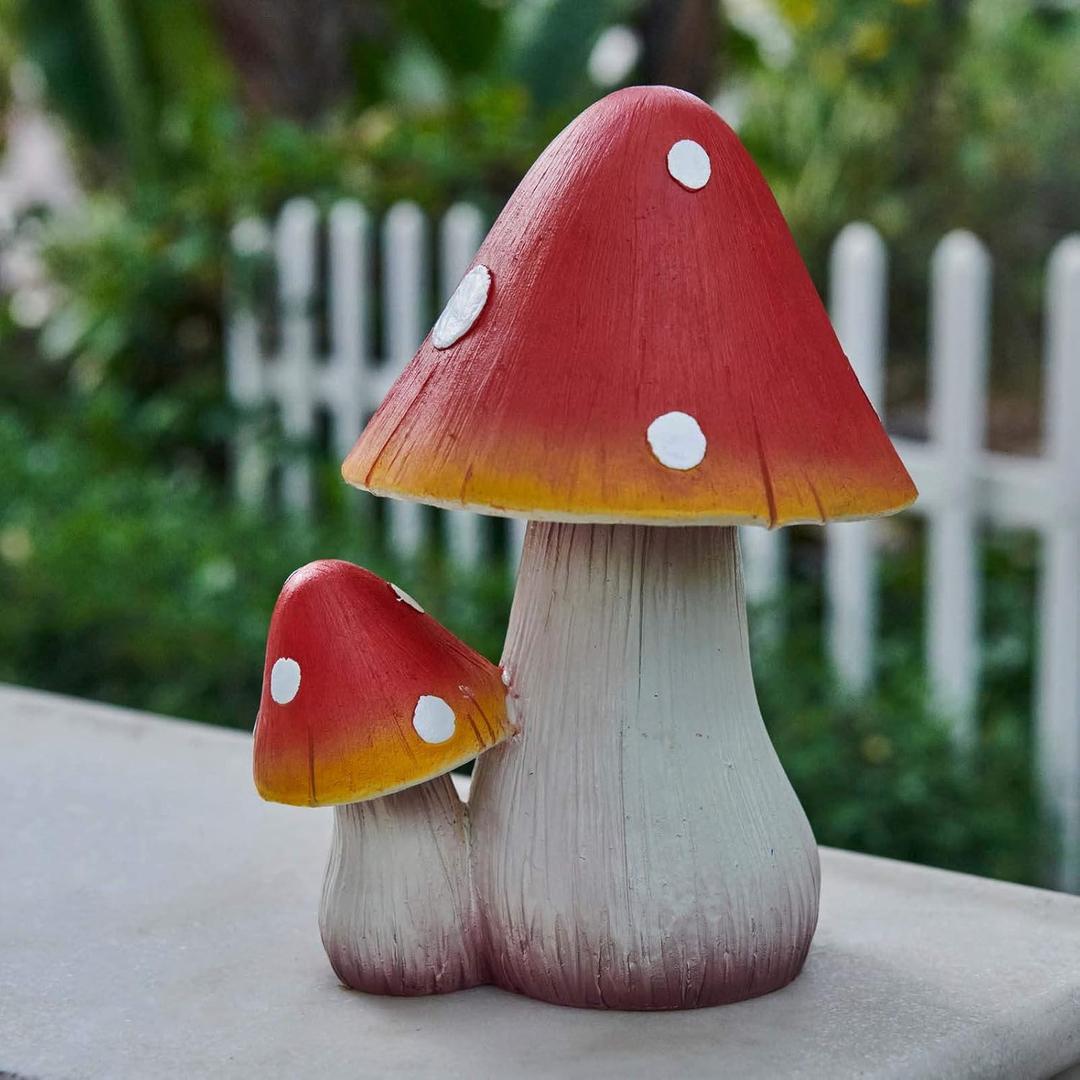 Mushroom Decor Fairy Garden Accessories - Outdoor Garden Decor Mushrooms Ornament for Garden Decoration Garden Gnome's Favorite Mushroom Statues (8" Red)